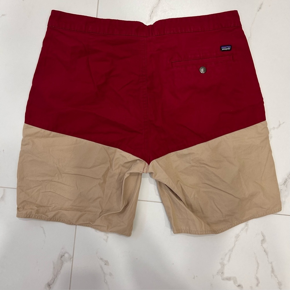 PATAGONIA MEN'S STAND UP SHORTS MULTI COLOR BLOCK Red Khaki S 33 organic cotton